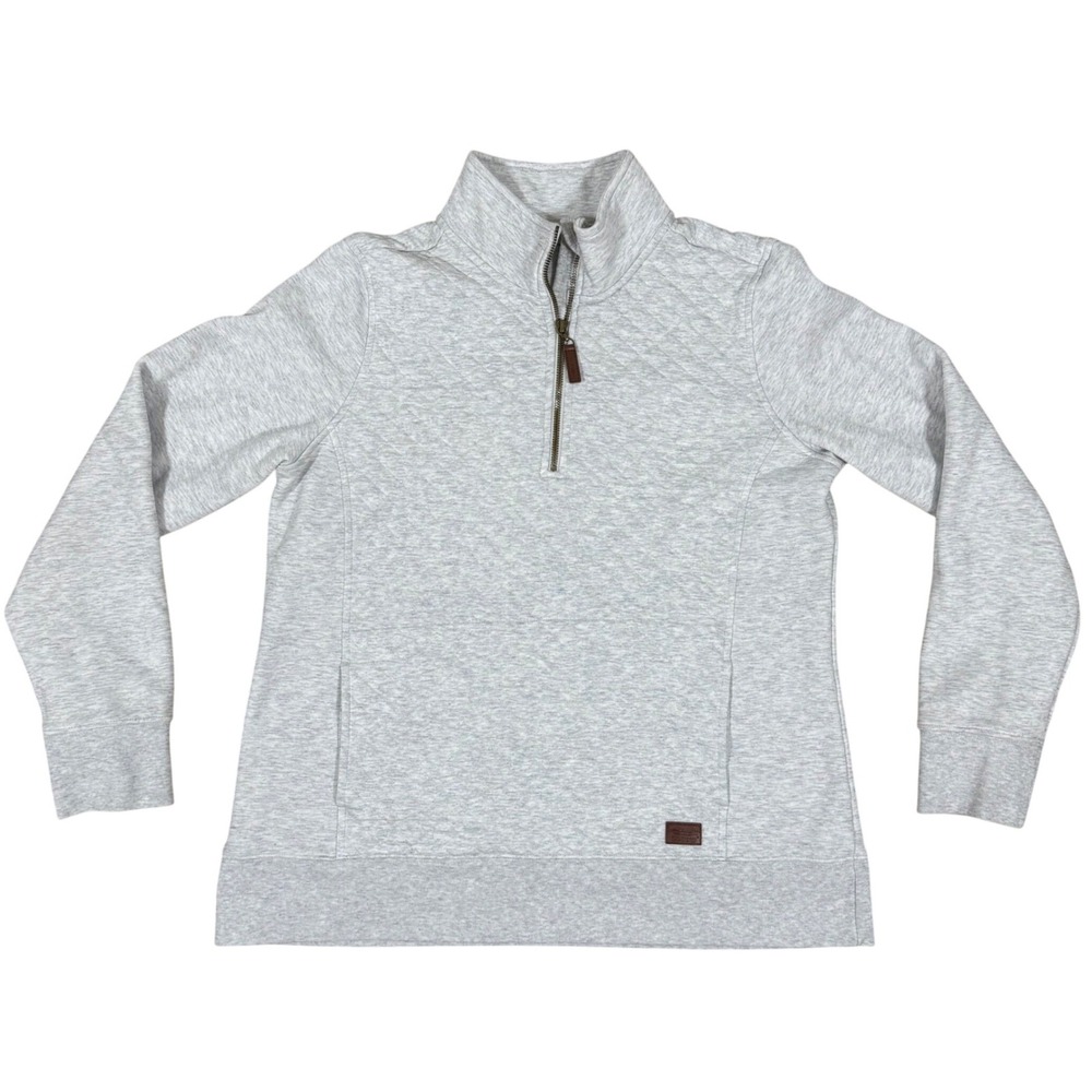 LL Bean Quarter Zip Pullover Womens Large Gray Quilted Sweater Fleece Casual‎